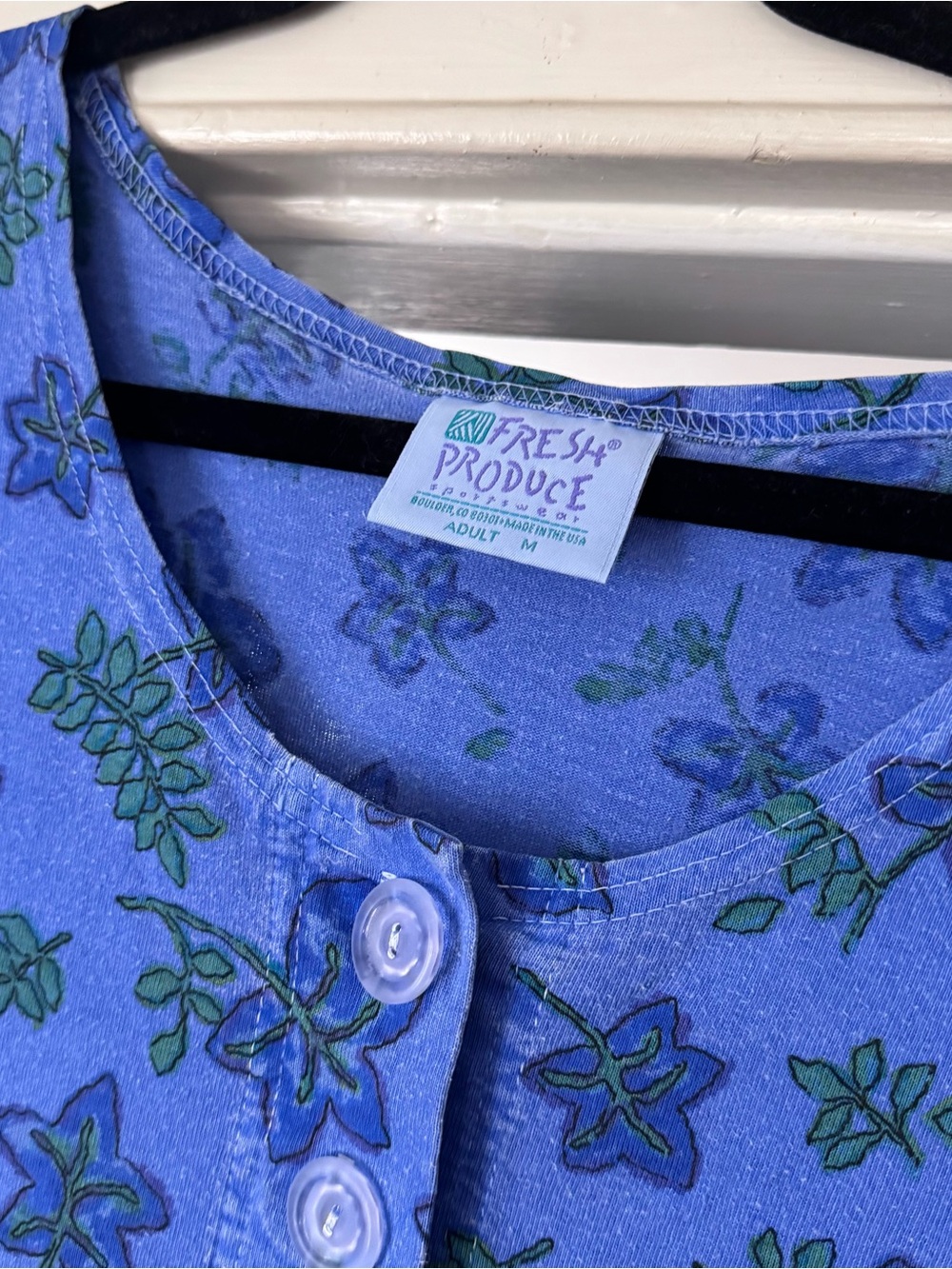 Fresh Produce Vintage Floral T-Shirt Dress Blue purple Short Sleeve Pockets sz m - Picture 3 of 9